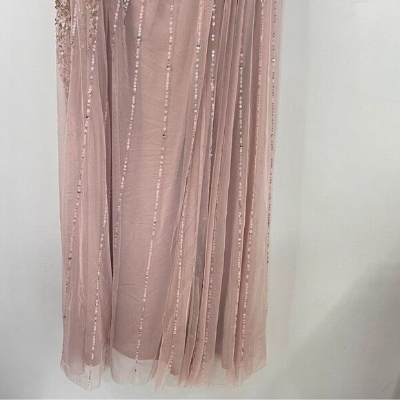 Mac Duggal 9224 Size 14 One Shoulder Embellished Trapeze A-Line Gown, Tan/Blush - Picture 9 of 10